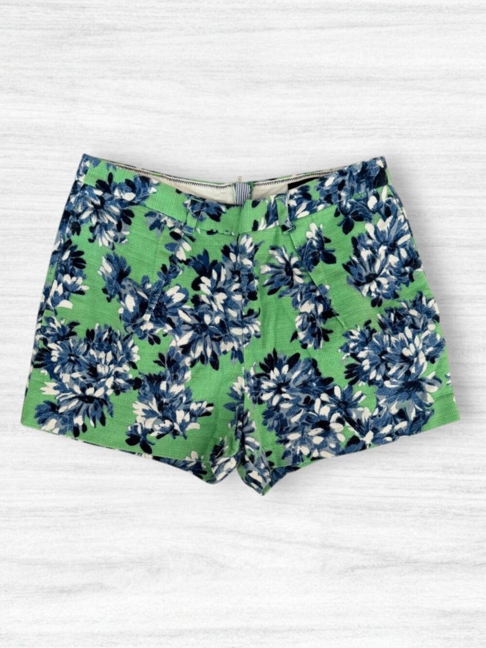 J.Crew Floral Textured Cotton Tailored Shorts Green Navy Size 8